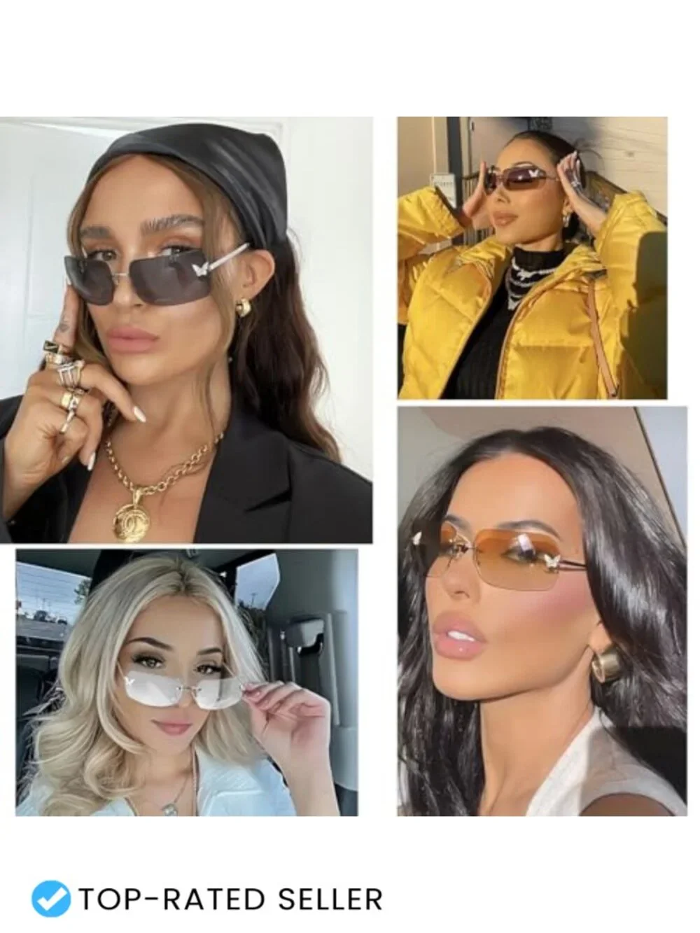 Rimless Rectangle Y2K Sunglasses Metal Plastic UV400 Frameless Tinted Lens